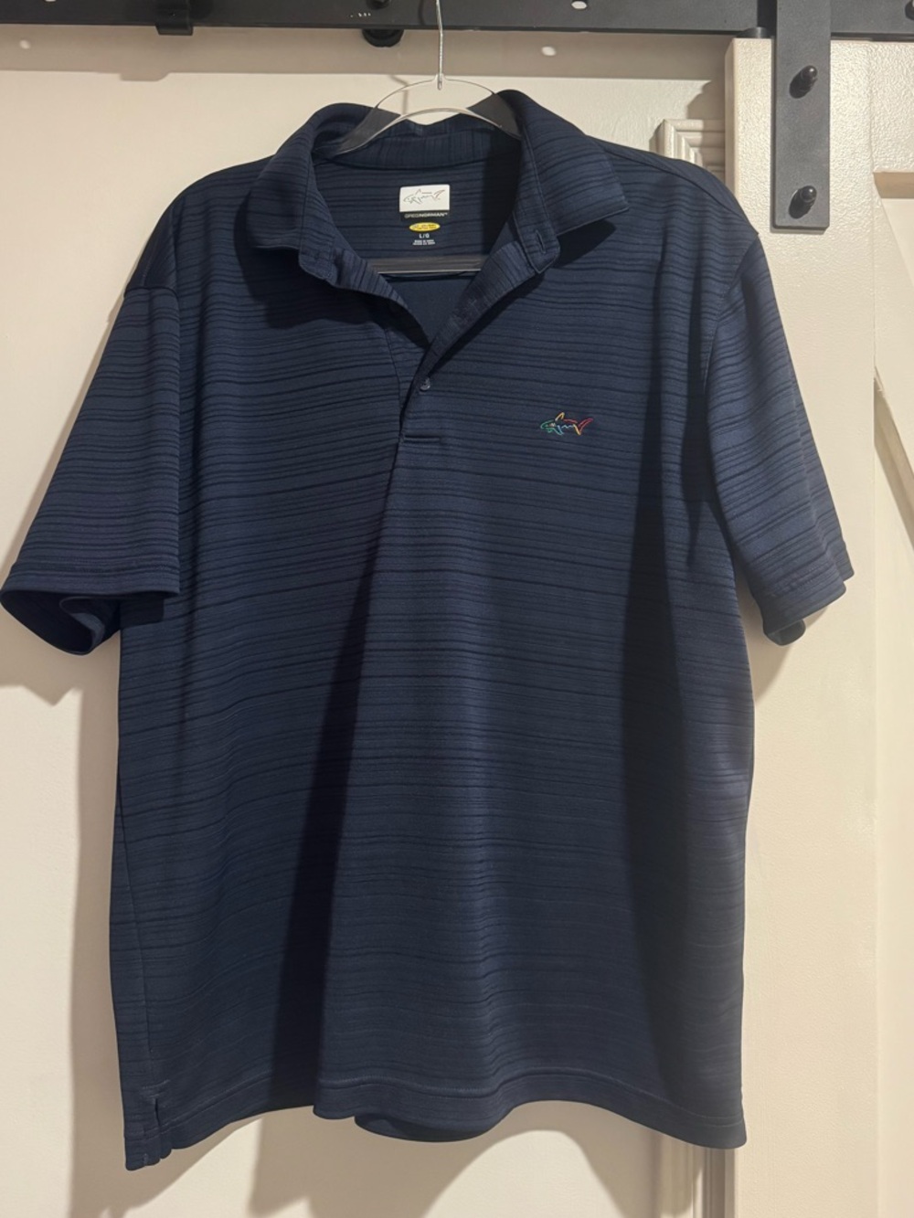 Men's Navy Striped Performance Polo